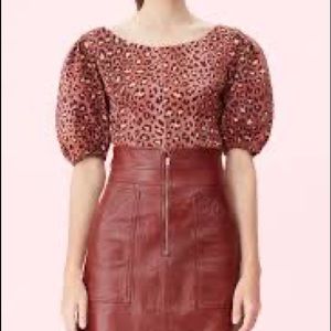 REBECCA TAYLOR  SPRING LEOPARD TOP IN HENNA